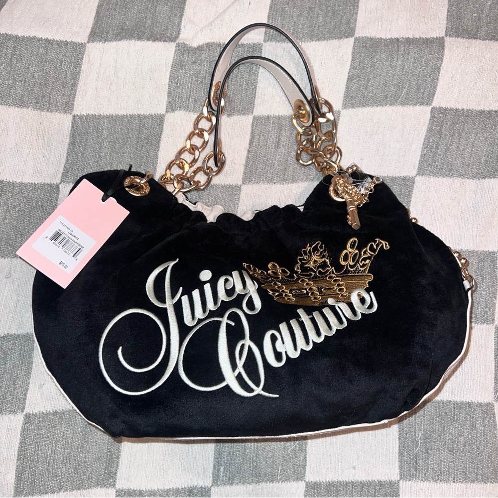 New Juicy Couture Black Satchel Bag Velour Vintage Style Purse